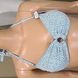 Time & tru White & aqua Animal Print Convertible Swimsuit Top